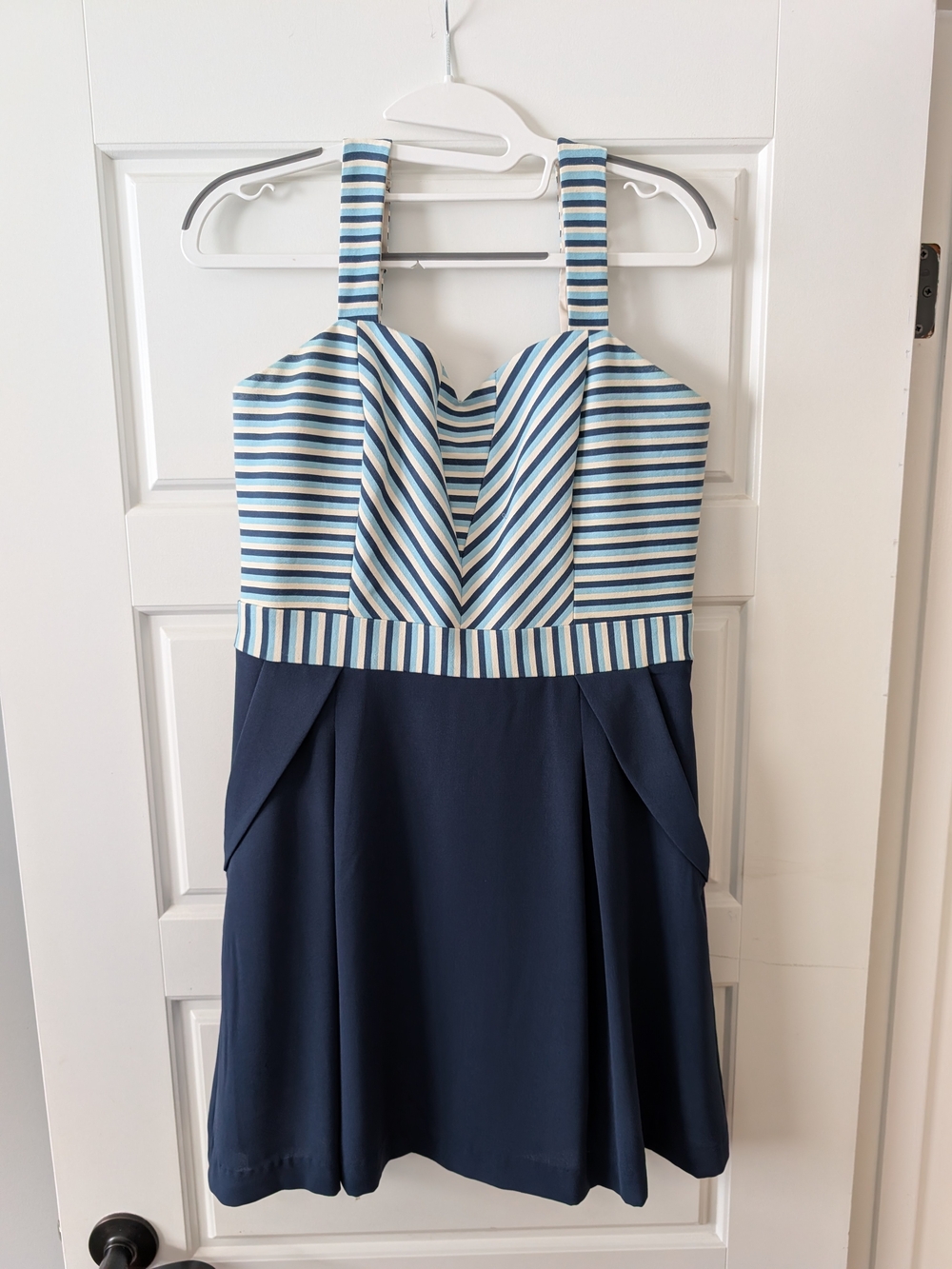 Pink Martini Striped Sweetheart Tulip Dress Navy Blue Nautical Retro Women's M
